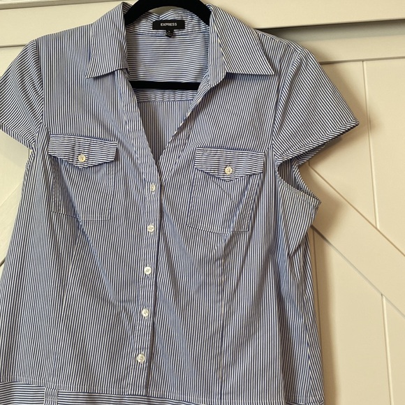 Express Short Sleeve Blue & White Stripe Tunic - Picture 2 of 7